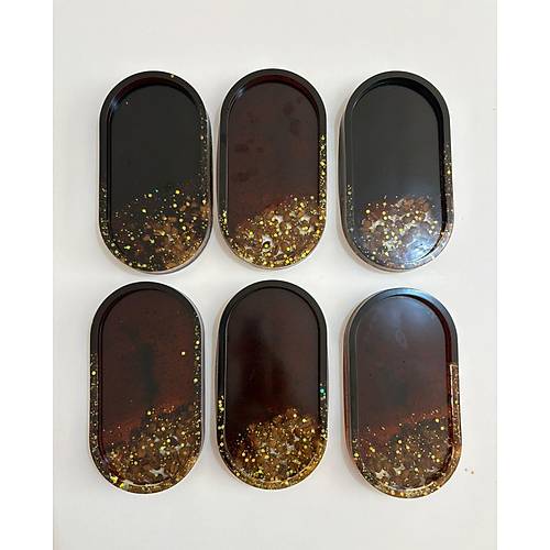 PELNCE - El Yapm 6'l Epoksi Sunumluk - Gerek Kahve ekirdekli & Gold Glitterli - Ebatlar: 17,5 x 9,5 cm