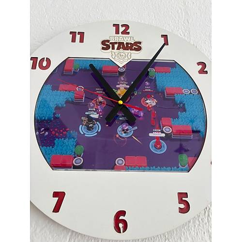 PELNCE KIDS - Brawl Stars Ekran Temal - ocuk Odas Duvar Saati - 40 cm (Ahap ve  Epoksi)