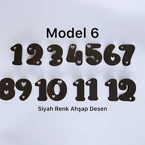 PELNCE - Ahap Kontraplak, Lazer Kesim, Duvar Saati Rakam Seti - Kalpli Model - Ykseklik 3 cm