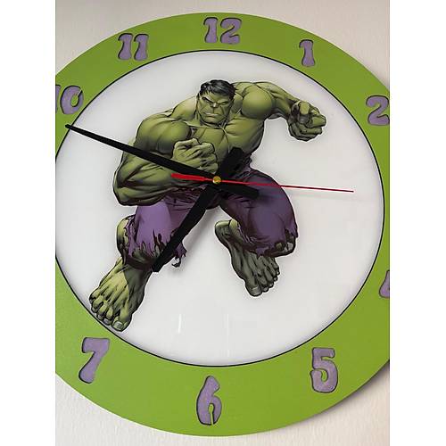 PELNCE KIDS - Hulk ( Yeil Dev ) Temal Ahap ocuk Odas Duvar Saati - 40 cm