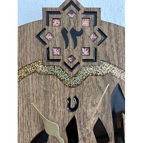 PELNCE - Allah (C.C.)Lafz Hat Sanat - Dini Temal Duvar Saati (Ahap & Epoksi) - 40 cm