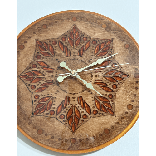 Ahap Duvar Saati - Mandala Deseni - Epoksi Reine Kaplamal - 30 cm