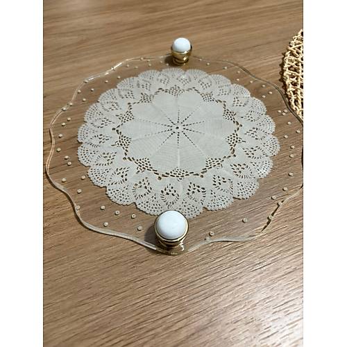 Epoksi Reine Dantelli Tepsi - Dantel Detayl effaf ncili - ap: 25 cm