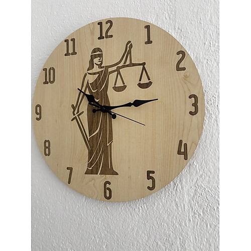 Justitia Adalet Terazisi - Ak Ahap Duvar Avukat Saati (Kiiselletirilebilir ) - 40 cm