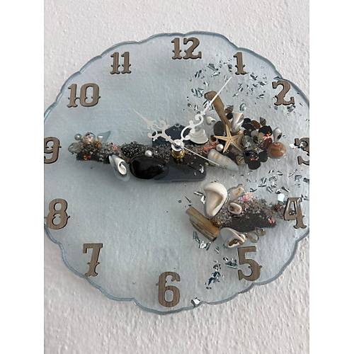 PELNCE - Deniz Temal Epoksi Duvar Saati (Deniz Yldz, Kabuk & Talarla) - Mavi -30 cm