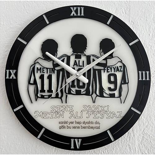 PELNCE - Sene Sanki Metin Ali Feyyaz - Taraftar Duvar Saati (Ahap & Epoksi) - 40 cm