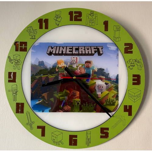 PELNCE KIDS - Minecraft Temal ocuk Odas Duvar Saati - 40 cm