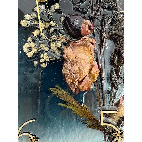 PELNCE - Kuru Gl ve Doal iekli - Siyah - Epoksi Duvar Saati (zel Tasarm - Tek retim) - 30 cm