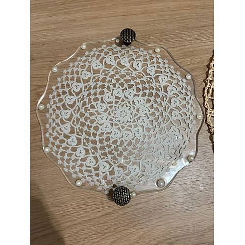 Epoksi Reine Dantelli Tepsi - Dantel Detayl Antik Kulplu ncili - ap: 24 cm