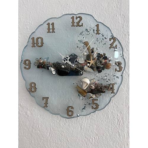 PELNCE - Deniz Temal Epoksi Duvar Saati (Deniz Yldz, Kabuk & Talarla) - Mavi -30 cm