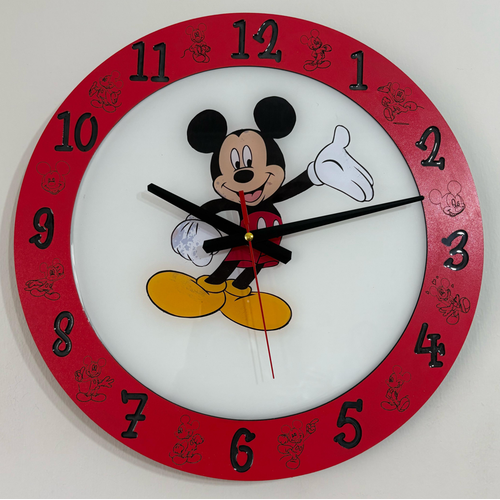 PELNCE KIDS - Mickey Mouse Temal Ahap ocuk Odas Duvar Saati - 40 cm