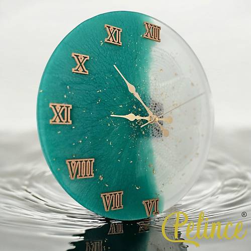 Epoksi Reine Duvar Saati - Yarm Dantel Yeil - ap 30 cm