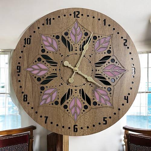 Ahap Desen Duvar Saati - Mandala Deseni - Epoksi Reine Kaplamal 40 cm