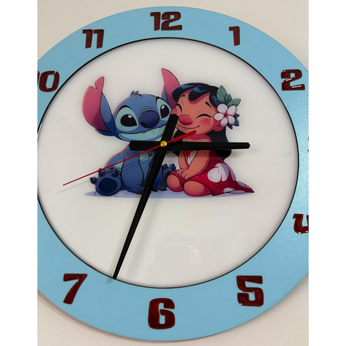 Lilo & Stitch Duvar Saati - Ahap Lazer Kesim Epoksi Tasarm - 40 cm - Pelince Kids