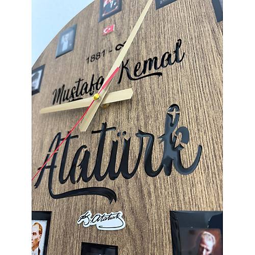 PELNCE - Mustafa Kemal Atatrk Temal Duvar Saati (Ahap & Epoksi) - 40 cm