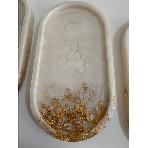 PELNCE - El Yapm 6'l Epoksi Sunumluk - nci Beyaz Altn Varakl - Ebatlar: 17,5 x 9,5 cm