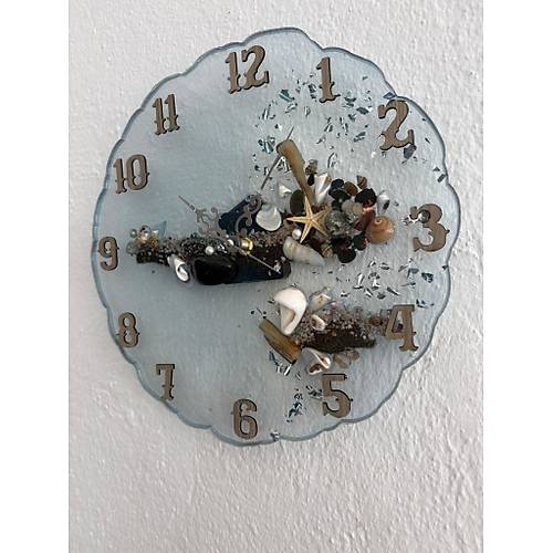 PELNCE - Deniz Temal Epoksi Duvar Saati (Deniz Yldz, Kabuk & Talarla) - Mavi -30 cm