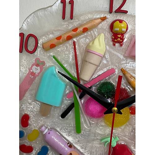 PELNCE KIDS - Rengarenk Temal Epoksi ocuk Odas Duvar Saati - 30 cm - Krmz Renk Rakaml
