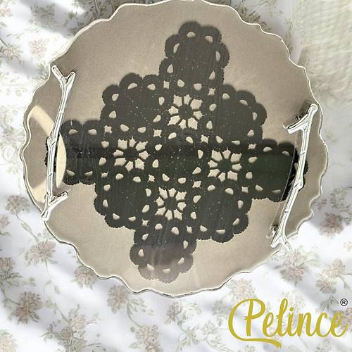 Epoksi Reine Dantelli Tepsi -  Siyah Kare Dantel - ap: 33 cm