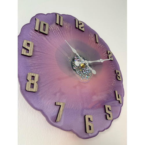 Epoksi Reine Duvar Saati - Mor ve Parlak Glitterli 02 - ap:30 cm