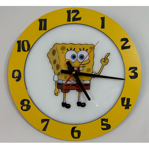 Snger Bob Duvar Saati - Ahap Lazer Kesim Epoksi Tasarm - 40 cm - Pelince Kids