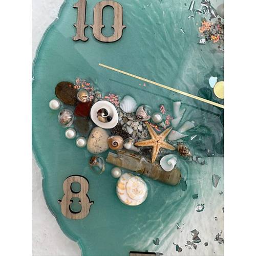 PELNCE - Deniz Temal Epoksi Duvar Saati (Deniz Yldz, Kabuk & Talarla) - 30 cm