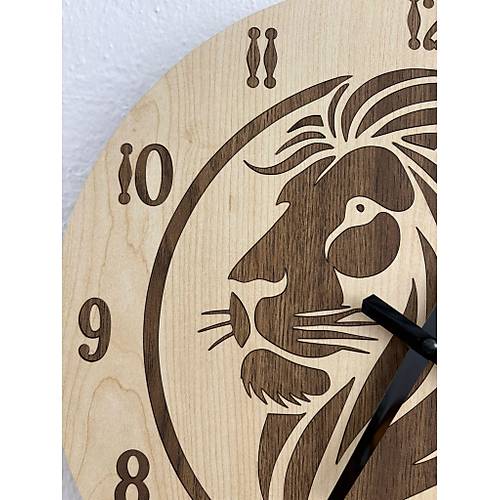 Safari Serisi - Aslan - Ahap Duvar Saati - 40 cm