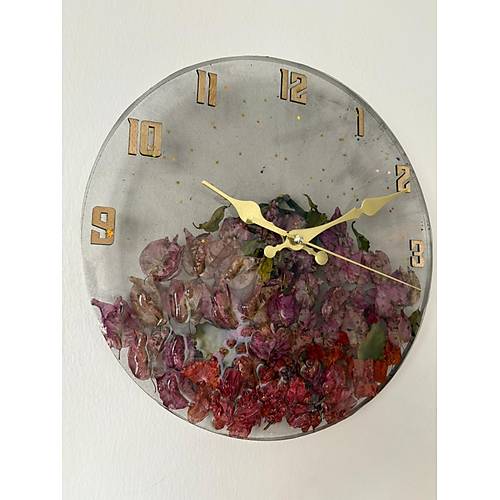PELNCE - Gerek Begonya iei Temal Epoksi Duvar Saati - 30 cm - Ak Siyah Renk Seri 3