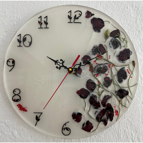 PELNCE - Gelincik iekli Epoksi Duvar Saati (zel Tasarm - Tek retim) - 30 cm