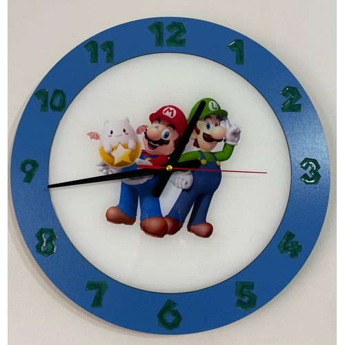 Super Mario & Luigi Duvar Saati - Ahap Lazer Kesim Epoksi Tasarm - 40 cm - Pelince Kids