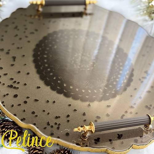 Epoksi Reine Dantelli Tepsi -  Siyah Dantel Siyah Tal - ap: 33 cm