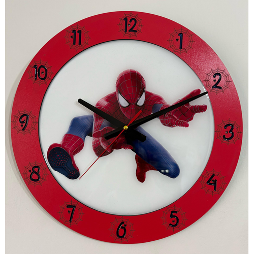 Spiderman Duvar Saati - Ahap Lazer Kesim Epoksi Tasarm - 40 cm - Pelince Kids