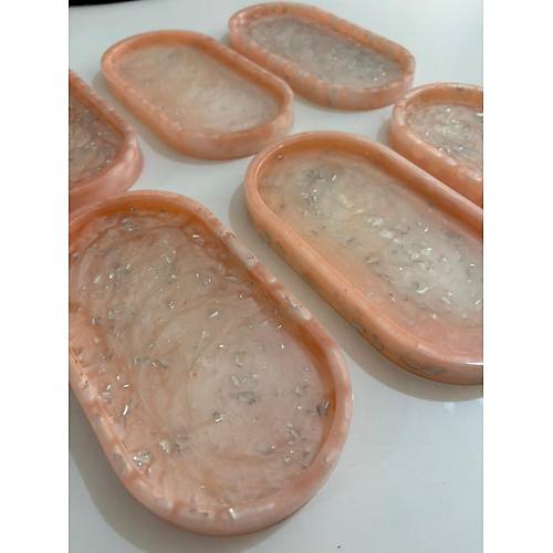 PELNCE - El Yapm 6'l Epoksi Sunumluk - Pudra Pembe Gm Varakl - Ebatlar: 17,5 x 9,5 cm