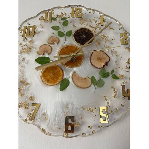 PELNCE - Narenciye & Elma Temal Mutfak Duvar Saati - 30 cm - Altn Varakl effaf 2.Model