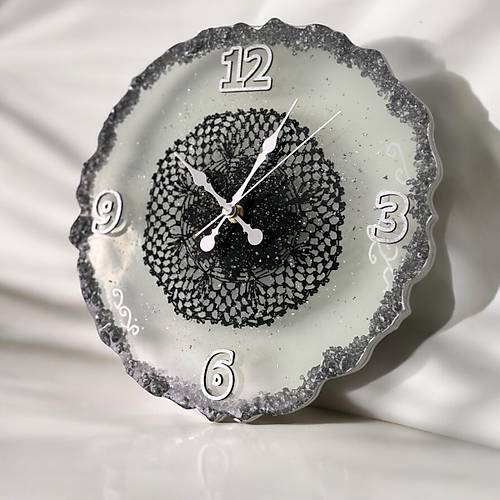 Epoksi Reine Duvar Saati - Siyah Dantelli Gm Varak - ap: 30 cm