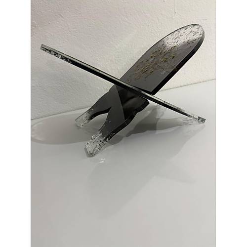 Siyah Renk iekli ve Yaz Motifli Epoksi Reine Rahle (zel Tasarm - Tek retim) - 37x19 cm