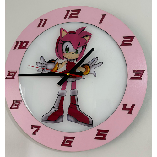 Amy Rose Duvar Saati - Kirpi Kz Tasarm - Ahap Lazer Kesim Epoksi - 40 cm - Pelince Kids