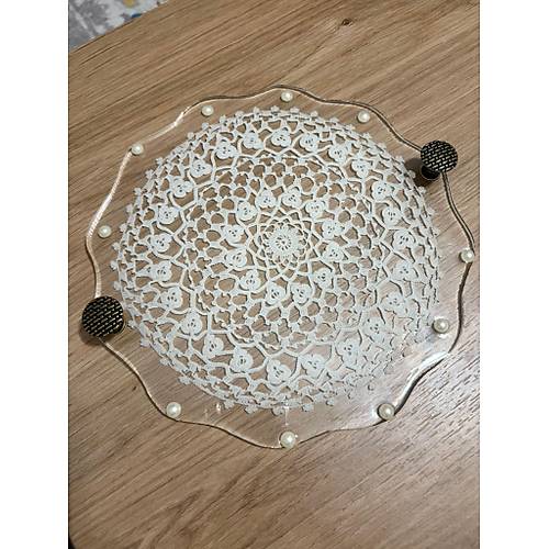 Epoksi Reine Dantelli Tepsi - Dantel Detayl Antik Kulplu ncili - ap: 24 cm