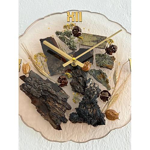 PELNCE - Doal Aa Kabuklu Epoksi Duvar Saati (zel Tasarm - Tek retim - Versiyon IV) - 30 cm