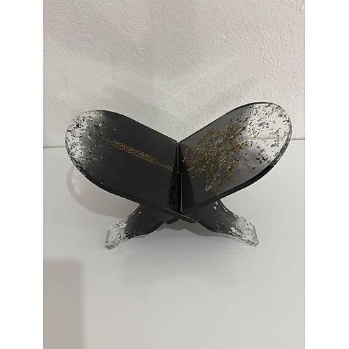 Siyah Renk iekli ve Yaz Motifli Epoksi Reine Rahle (zel Tasarm - Tek retim) - 37x19 cm