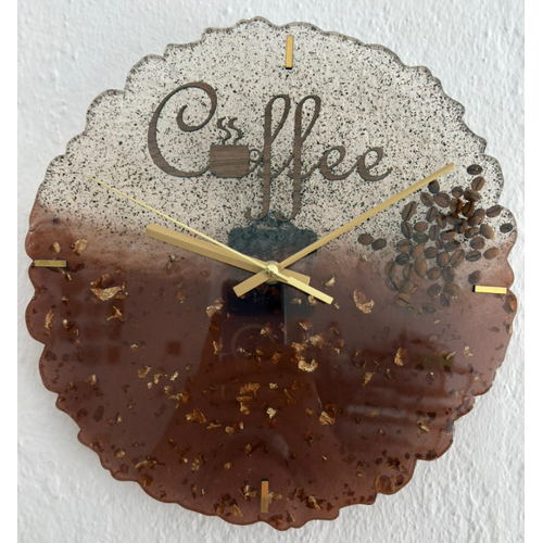 PELNCE - Coffee (Kahve) Temal Epoksi Duvar Saati (zel Tasarm - Tek retim) - 30 cm