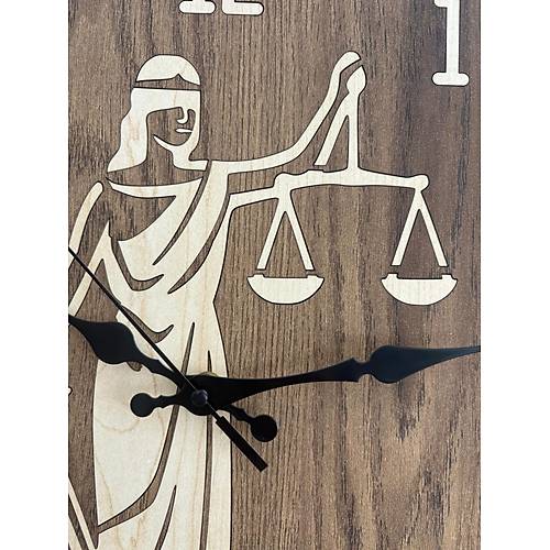 Justitia Adalet Terazisi Figrl - Koyu Ahap Duvar Avukat Saati (Kiiselletirilebilir) - 40 cm