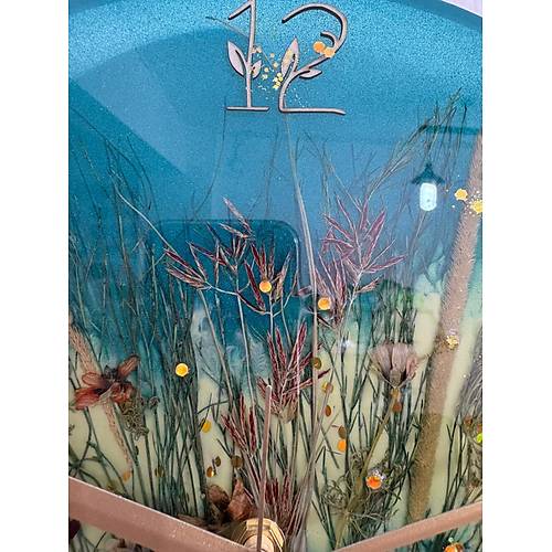 PELNCE - Gelincik ve Doal iek Buketi Epoksi Duvar Saati (zel Tasarm - Tek retim) - 30 cm