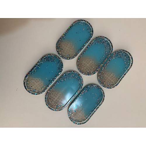PELNCE - El Yapm 6'l Epoksi Sunumluk -  Renkli Kurutulmu iekli Glitterli  - Ebatlar: 17,5 x 9,5 cm