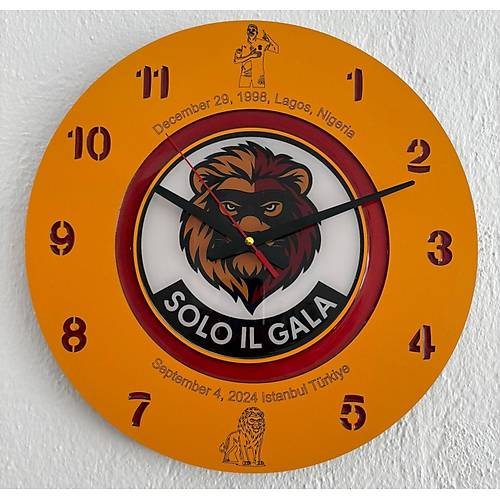 PELNCE - Osimhen Solo Il Gala Sar Renk - Taraftar Duvar Saati (Ahap & Epoksi) - 40 cm