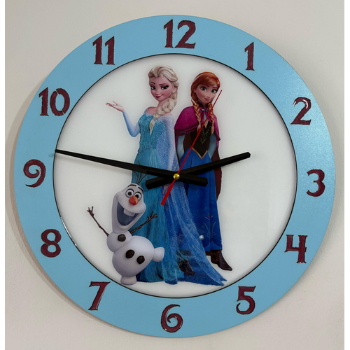 Frozen Duvar Saati - Elsa Anna Olaf Tasarm - Ahap Lazer Kesim Epoksi - 40 cm - Pelince Kids