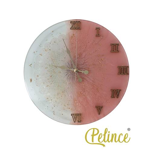 Epoksi Reine Duvar Saati - Yarm Dantel Pudra Pembe - ap: 30 cm