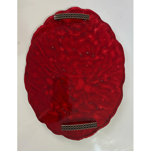 Epoksi Reine Tepsi - Krmz Desenli  - Ebat 24 cm x 34 cm