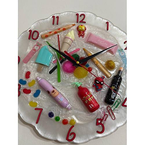 PELNCE KIDS - Rengarenk Temal Epoksi ocuk Odas Duvar Saati - 30 cm - Krmz Renk Rakaml