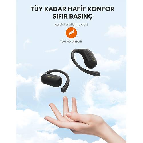 TAOTRONICS TT-BH1123 Bluetooth 5.4 6 Saat alma Sreli OWS Kablosuz Siyah Kulaklk